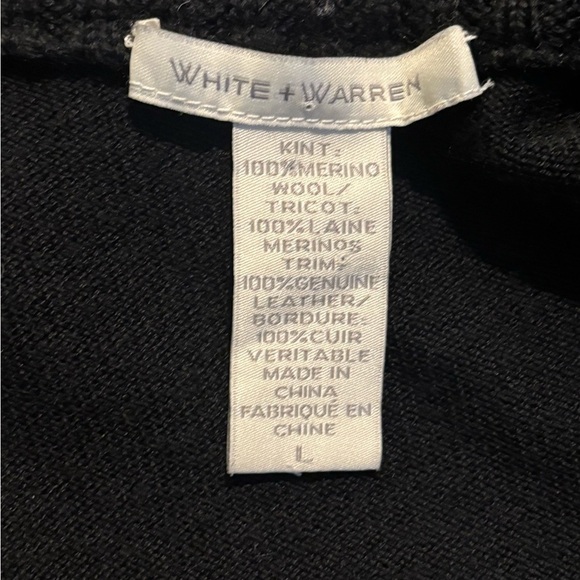 White + Warren Black 100 Merino Wool with Leather Trim Jacket in size Large - Picture 14 of 16